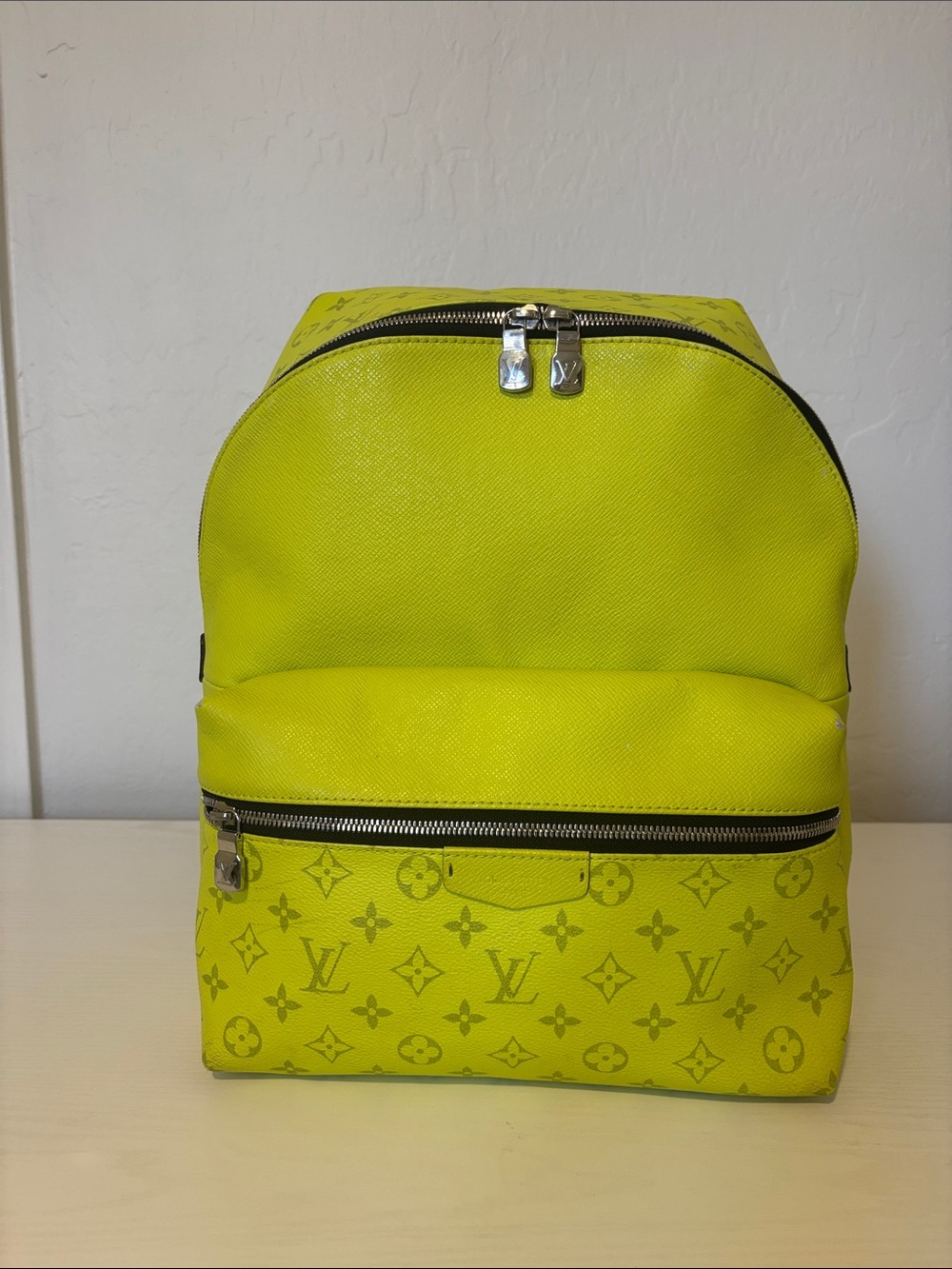 Louis Vuitton Neon Yellow Monogram Backpack with Silver Hardware